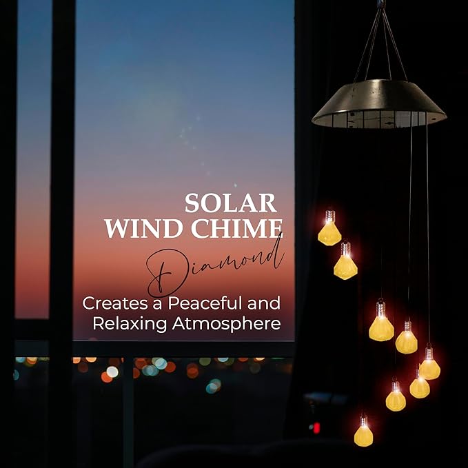 Upblend Outdoors Solar Hanging Decoration for Outside – Color Changing LED Decoration for Outdoor, Solar Chimes Outdoor Waterproof, Light Decor for Outside – Diamond, Gold