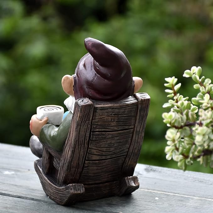 OwMell Gnome Statue for Garden, Drinking Gnome Figurine Ornament for Outdoor Patio Yard Lawn Decor 7" - Coffee