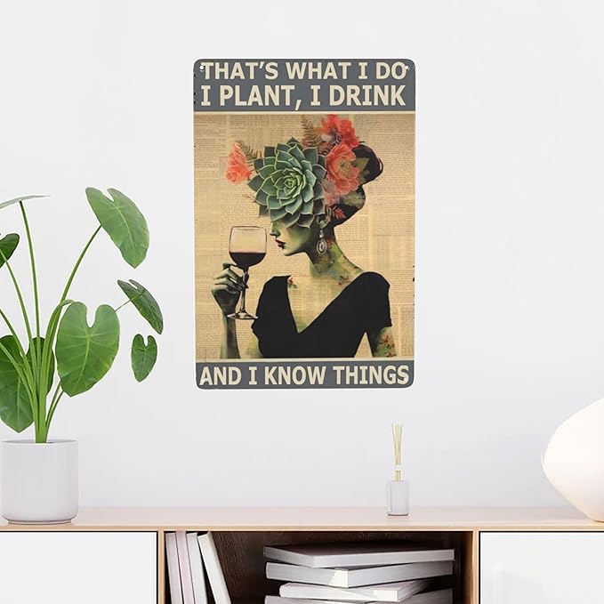 Vintage Metal Sign - Hippie That's What I Do - Wall Decor with Funny Garden Design & Retro Boho Style - Great Gift for Wine Lovers, Gardeners & Coffee Enthusiasts - 8x12 inches