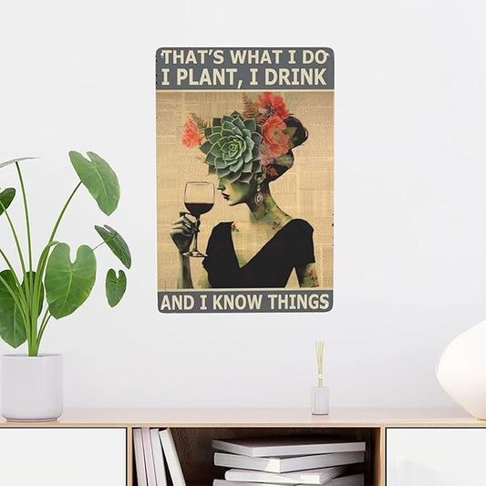 Vintage Metal Sign - Hippie That's What I Do - Wall Decor with Funny Garden Design & Retro Boho Style - Great Gift for Wine Lovers, Gardeners & Coffee Enthusiasts - 8x12 inches