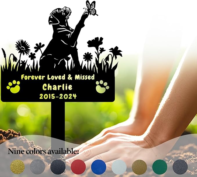 Custom Boxer Dog Memorial Grave Marker,Personalized Metal Flora Dog Memorial Stake,Dog Memorial Plaque Burial Stake Engraved Sign,Sympathy Grave Stake for Lost Dog,Dog Headstone