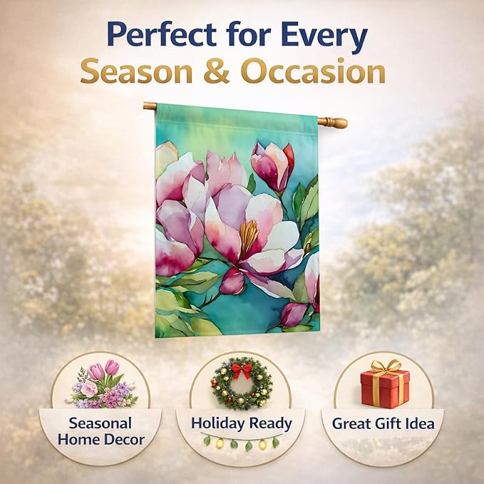 Caroline's Treasures Louisiana Magnolias in Watercolor House Flag Large Porch Sleeve Pole Decorative Outside Yard Banner Artwork Wall Hanging, Polyester, House Size, Multicolor