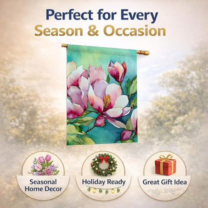 Caroline's Treasures Louisiana Magnolias in Watercolor House Flag Large Porch Sleeve Pole Decorative Outside Yard Banner Artwork Wall Hanging, Polyester, House Size, Multicolor