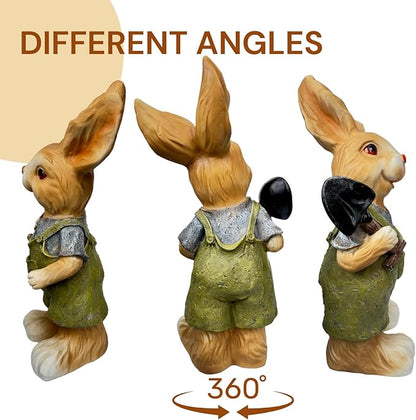 Laborer Garden Bunny Statue, Resin Rabbit Figurine with Shovel,Patriotic Yard Decor for Labor Day, 7 x 7 x 15 Inch, Multicolor, Resin (B)