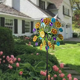 Wind Spinner, Metal Yellow florets and Purple Jewelry 44.25 inch Outdoor Metal Wind Spinners for Patio,Lawn,Garden,Creative Gifts for Women, Double Windmill with Stable Stake