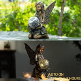 Suyorpe Garden Statues Outdoor Flower Fairy Decor,Solar Powered Outdoor Resin Statues-Patio Lawn Yard Porch, Funny Fairies Ornaments Figurines for Outside Garden Gifts,8.31 Inches Tall