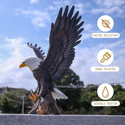 Magnificent Bald Eagle Statue - Durable Resin Outdoor Garden Sculpture & Yard Art Decor for Lawn, Patio, or Living Room – Large Lifelike Figurine, Weather-Resistant Finish
