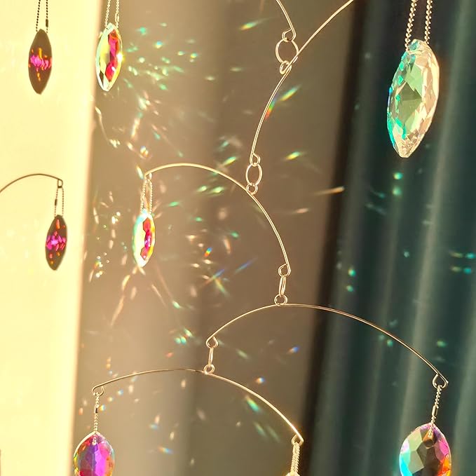 DIY Crystal Sun Catcher Wind Chime, Hanging Prisms Rainbow Maker Suncatcher for Home and Garden Decoration (FL-50AB-6MY)
