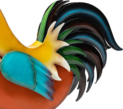 Glitzhome 21" Metal Vibrant Rooster Yard Decor, Outdoor Garden Statues, Vivid Chicken Sculptures for Backyard Kitchen Lawn Porch Farm Decor