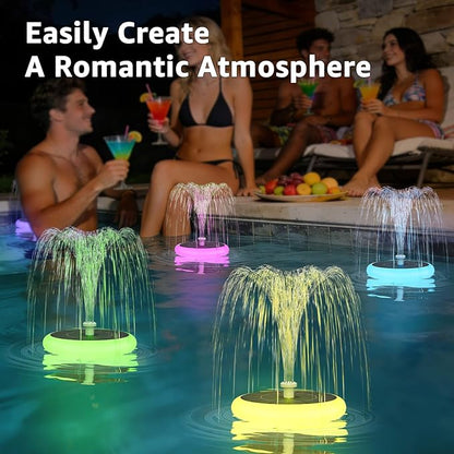 2 Pack Solar Fountain for Bird Bath with RGB LED Lights and 6 Nozzle, 3W Solar Powered Water Pump for Pond Pool Patio and Garden Aquarium Outdoor