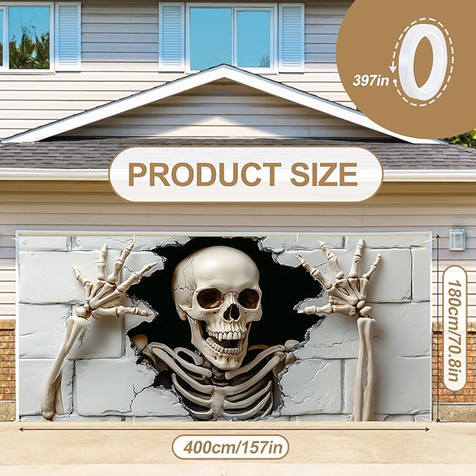6 x 13 ft Halloween Garage Door Decorations Halloween decorations Witch Door Cover, Hanging Banner, Cauldron Backdrop Mural for Home, Outdoor, Indoor, Spooky Party, Wall, Window (Skull-2, 6 x 13 ft)