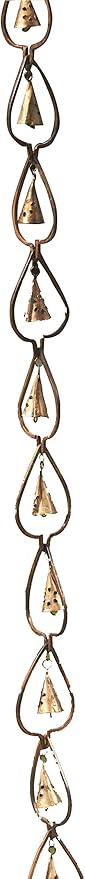 Ancient Graffiti Flamed Copper Aspen with Rain Drop Bells Hanging Chain, 3" x 96" x 3"