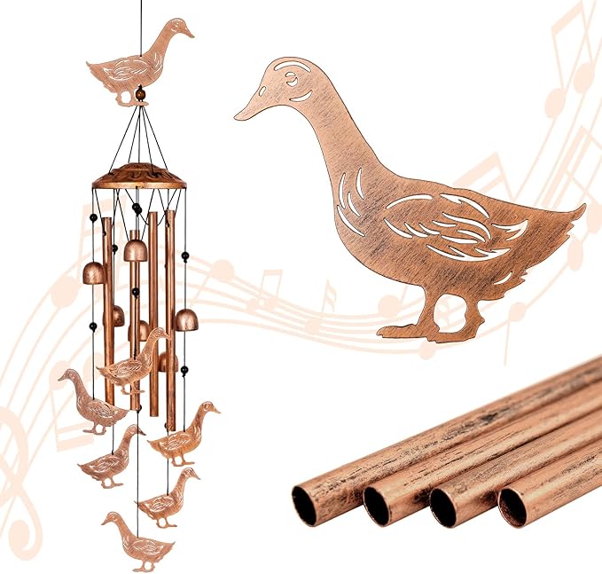 GDNSFIT Duck Wind Chimes for Outside, Metal Windchimes Outdoors, Duck Gifts for Women/Men, Memorial/Birthday Gifts, Garden Decor for Outside, Patio or Yard, Durable Chimes for Outdoors
