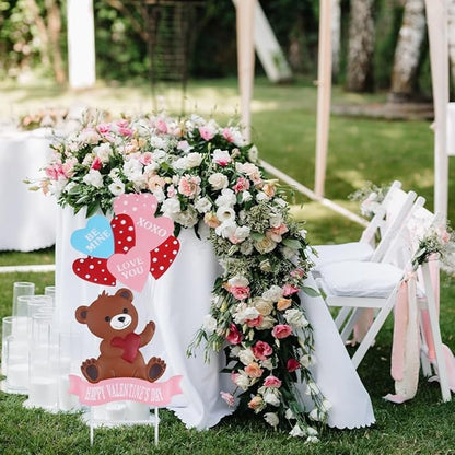 YEAHOME Valentines Day Decorations Outdoor, Metal Bear Decorative Garden Stakes with Love Balloon for Valentines Day Decor, Happy Valentine's Day Yard Signs for Home Porch Lawn Wedding Anniversary