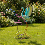 39“ Metal Heron Bird Statue with Pink Birdbath, Garden Statue Decor Yard Art for Lawn, Backyard - Unique Animal Figurine for Birthday, Housewarming, Christmas