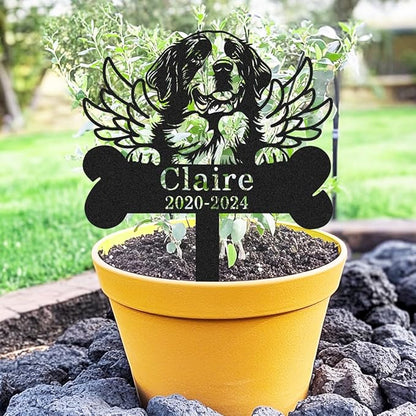 Personalized Pet Grave Marker St Bernard Burial Stake with Name & Date, Custom Outdoor Waterproof Metal Dog Grave Marker with Wings, Memorial Tombstone Garden Stake Yard Sign for Dogs