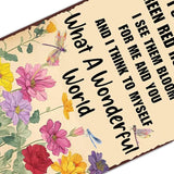 XIULUAN Vintage Garden Art Metal Signs Home Flowers Wall Decoration Easter Decor What A Wonderful World Sign 12x8 Inches, Yellow