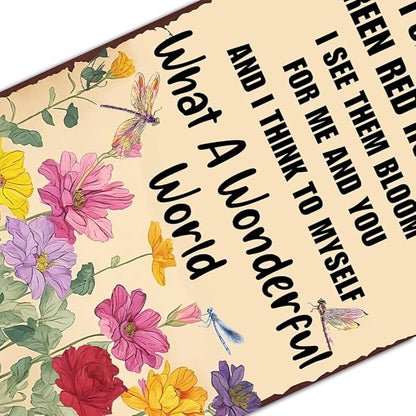 XIULUAN Vintage Garden Art Metal Signs Home Flowers Wall Decoration Easter Decor What A Wonderful World Sign 12x8 Inches, Yellow