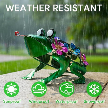 Frog Garden Decor Solar Statue Metal Yard Decorations Outdoor,Solar Frog Figurine Lights Frogs Ornament Lamps for Outside Yard,Lawn,Patio,Porch,Balcony