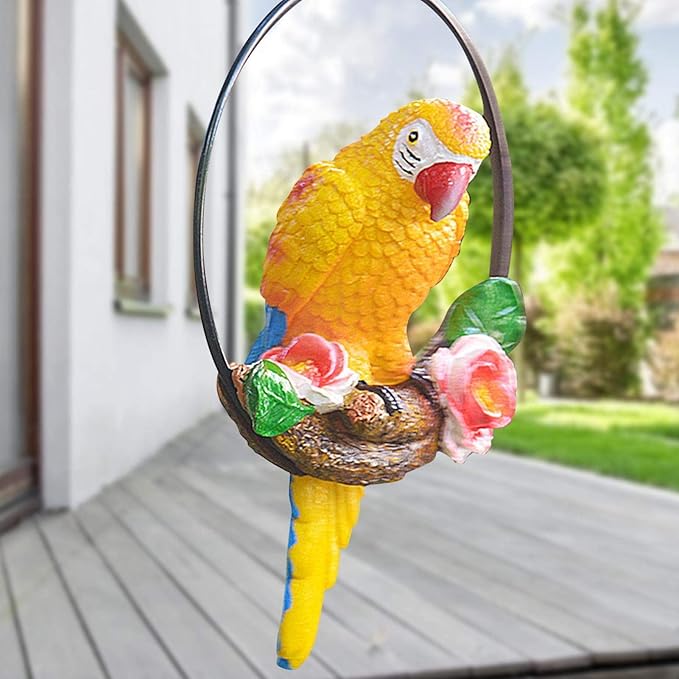Parrot Decoration | Garden Sculpture Wall Decorations | Innovative Iron Ring Hanging Bird Statue-A