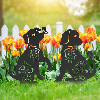 FACULX Dog Metal Decorative Garden Stakes, Rust Proof Dog Metal Black Silhouette Decor Garden Stakes for Yard Patio Lawn Decorations, Dogs Outdoor Decor Gifts for Women/Men