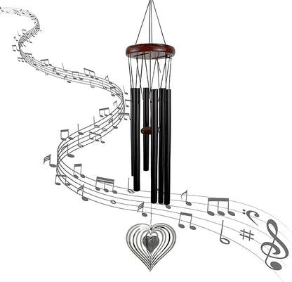 28'' Wind Chimes with Heart Spinner, Aluminum Hanging Metal Wind Catcher for Outdoor Decor, Garden, Patio Decoration