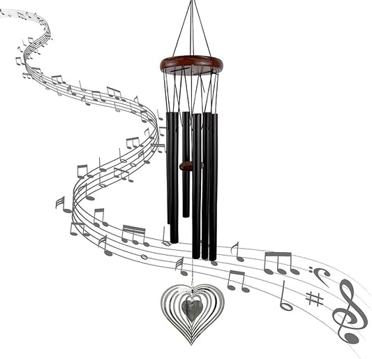 28'' Wind Chimes with Heart Spinner, Aluminum Hanging Metal Wind Catcher for Outdoor Decor, Garden, Patio Decoration