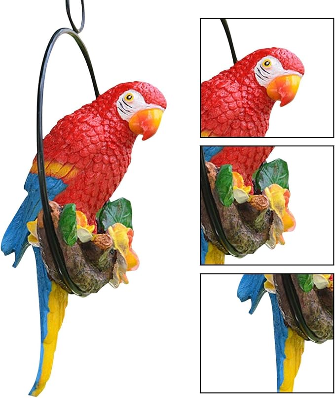 Hanging Parrot Statue Outdoor,Parrot Sculpture Decor for Outdoor Decor, Bird Decoration with Iron, Parrot Statue for Tree Lawn Garden Porch, Landscape Ornament