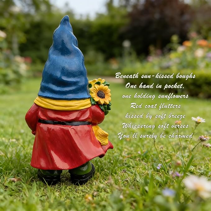 Garden Gnome Outdoor Sunflower Faceless Gnome Statue - Funny Garden Decor for Patio, Lawn, Yard, Balcony, Indoor Home Office Shelves Figurines Ornament Decorations, Mom Grandma Sisters Gifts