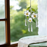 Stained Glass Flower Suncatcher for Window, Handmade Tropical Plumeria Hanging with Crystal Prisms, White Floral Window Decor, Sun Catcher Gift for Women & Plant Lovers