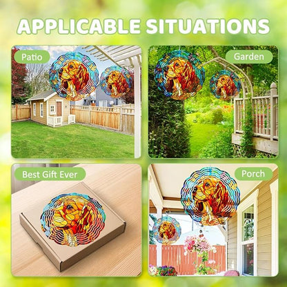 Spinner Windchime Cocker Spaniel Dog and Butterflies 3D Metal Sculpture Wind Spinner Hanging for Outdoor Garden Patio Yard Decoration 10x10inch-7