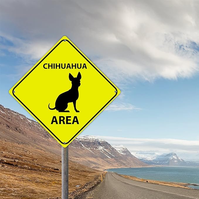 Chihuahua Crossing Sign Caution ChihuahuaDog Xing Sign Street Sign Wildlife Novelty Road Fence Wall Decor Warning Metal Tin Sign For Indoor Outdoor 12x12in