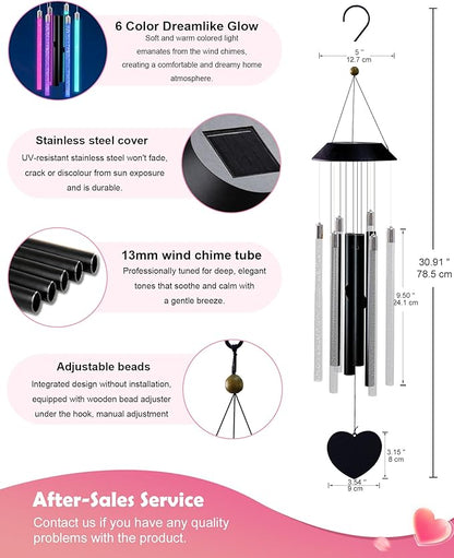 Nacome Solar Wind Chime Outdoor Indoor: Unique Gifts for Mom Grandma Women - Automatic LED Color Changing Light IP65 Waterproof Outside Decor for Garden Patio Balcony Porch(Black)