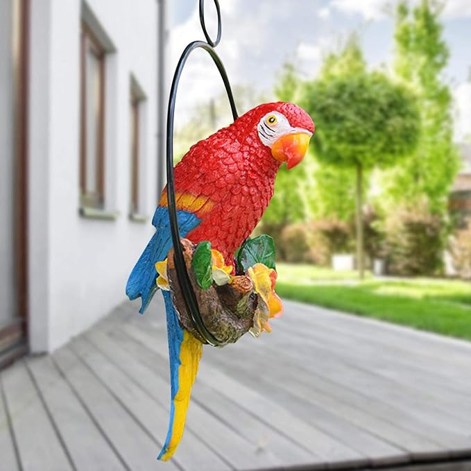 Parrot Decoration | Garden Sculpture Wall Decorations | Innovative Iron Ring Hanging Bird Statue-D