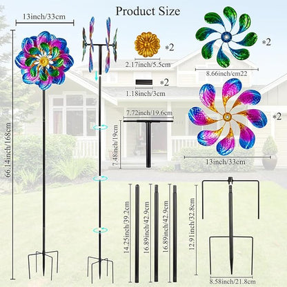 Metal Wind Spinners Outdoor,13'' Dia Purple Garden Wind Spinner & Sculpture,Waterproof Garden Windmill for Yard Art Decorations