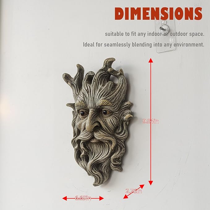 Old Man Tree Face Hugger Outdoor Decor, Handmade Tree Art Resin Statue with Root Details, Whimsical Hanging Yard Art for Garden Wall Fence
