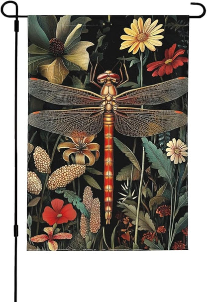 Vintage Dragonfly Floral Garden Flags 12×18 Inch Double Sided Decorative Yard Banner Seasonal Flag for Outdoor Outside Decor