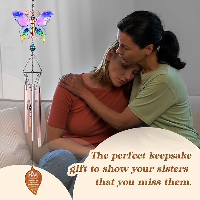 Butterfly Sympathy Wind Chimes,Memorial Gifts for Loss of Sister,Sympathy Gifts for Loss of Sister,Bereavement Condolence Remembrance Gift,Windchimes Outdoors