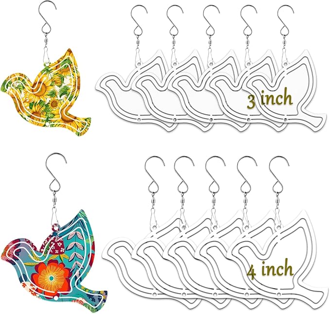12 Pack 3inch/4inch Sublimation Wind Spinner Blanks 3D Aluminum Metal Wind Sculpture Kinetic Spinners for Yard and Garden Indoor Art Sublimation Christmas Ornament Hanging Decoration (Dove)