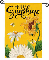 AVOIN colorlife Daisy Sunflower Hello Sunshine Garden Flag 12x18 Inch Double Sided, Summer Seasonal Holiday Burlap Yard Outdoor Decoration Yellow