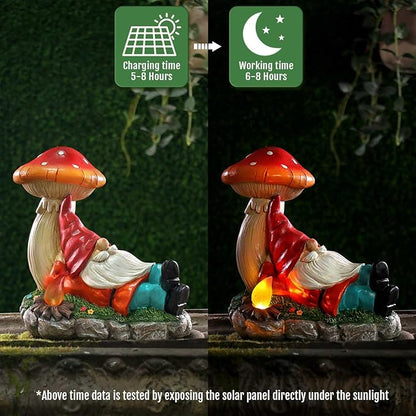 Garden Gnomes Statues with Solar LED Light, Solar Powered Gnome Sculptures for Patio Yard Lawn Balcony Decor Mother's Day Birthday Gifts for Women Mom 8.5 Inch