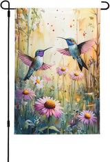 Hummingbirds and Flowers Garden Flags 12×18 Inch Spring Summer Double Sided Decorative Yard Banner Seasonal Flag for Outdoor Outside Decor