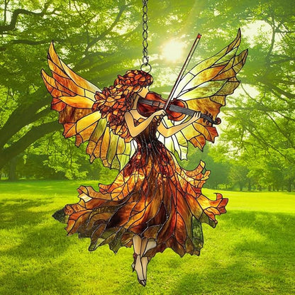 Music Angel Acrylic Suncatcher Stained Glass Effect Window Car Hanging Christmas Ornament Indoor Outdoor Decor Garden Sun Catcher Panel for Angel Lover for Women Mom Grandma