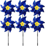 Sparkly Reflective Pinwheels with Stakes, Wind Spinners Outdoor Bird Scare Devices, Foil Pin Wheel Holographic Whirl Windmill for Yard Garden Decor Garden Wind Spinner 6 Packs - Blue