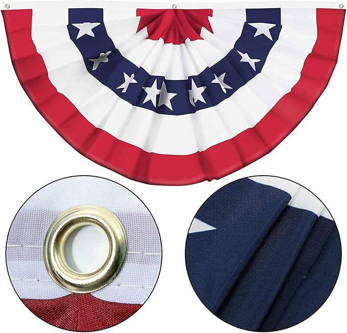American Flag Bunting Patriotic Pleated Fan Flag USA Flags with Brass Grommets and Zip Ties for 4th of July Memorial Day Decoration Outdoor (6, 1.5x3 Feet)