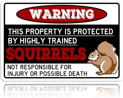 Squirrel Funny Metal Tin Signs for Yard Garden Decor - Warning Property Is Protected Signs Squirrel Gifts Decorations 8x12 Inch