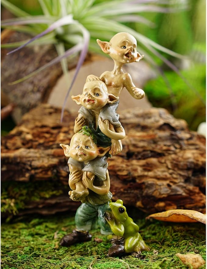 Top Collection Miniature Garden Pixies Stack, Tan, Green