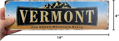 SmartSign 4 x 14 inch Vermont State Vintage Metal Sign “The Green Mountain State”, 40 mil Rustproof Aluminum with Clear Overcoat, Retro Wall Décor, Multicolor, Made in USA