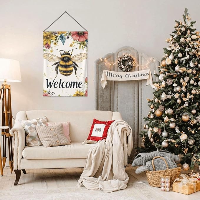Bee Welcome Garden Flags 12×18 Inch Double Sided Decorative Yard Banner Seasonal Flag for Outdoor Outside Decor