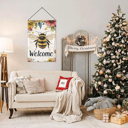 Bee Welcome Garden Flags 12×18 Inch Double Sided Decorative Yard Banner Seasonal Flag for Outdoor Outside Decor